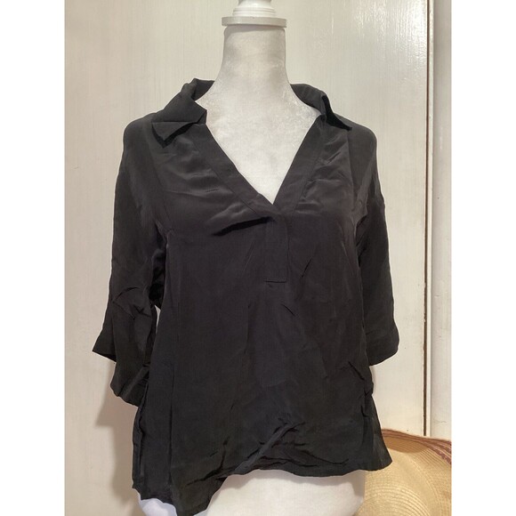 J. Crew Bungalow Popover Top Crepe De Chine Black Viscose Minimalist XS NWT - Picture 2 of 7